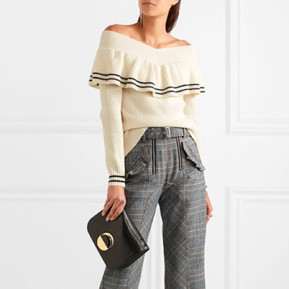 NWT Self Portrait Off Shoulder Stripe Ruffle Sweater